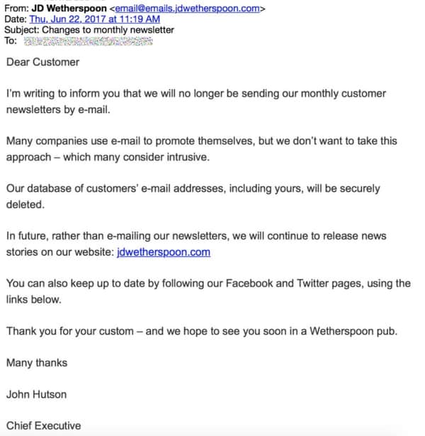 JD Wetherspoon email