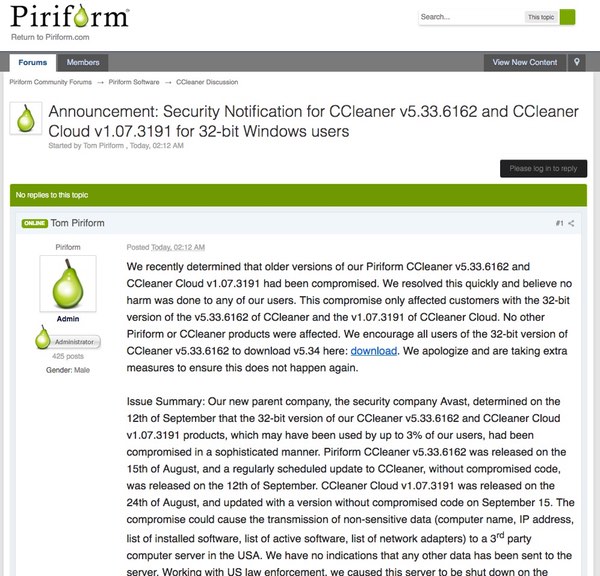 Ccleaner security notification