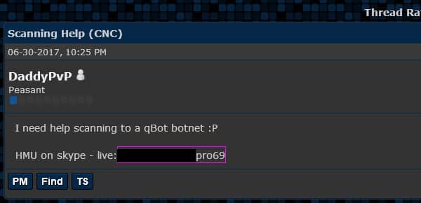 One of DaddyPVP's posts on HackForum. (Source: Bleeping Computer)
