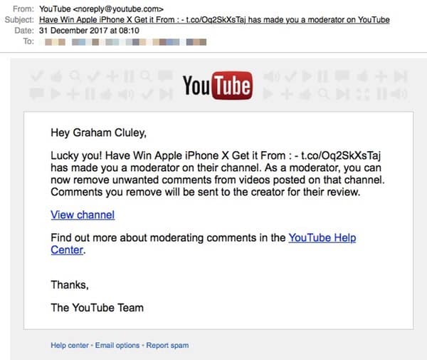 Youtube scam email