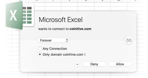 Cryptomining with JavaScript in an Excel spreadsheet