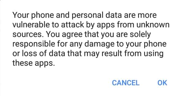 Android warning