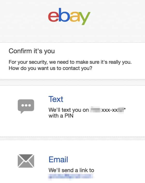 Ebay password reset