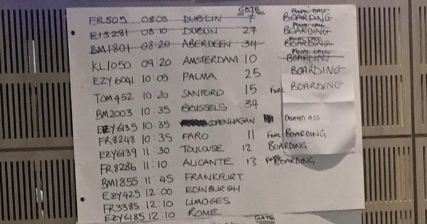 Whiteboard flight timetable