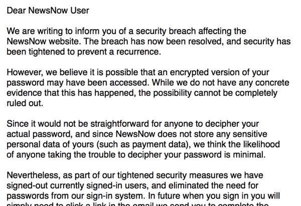 NewsNow breach email