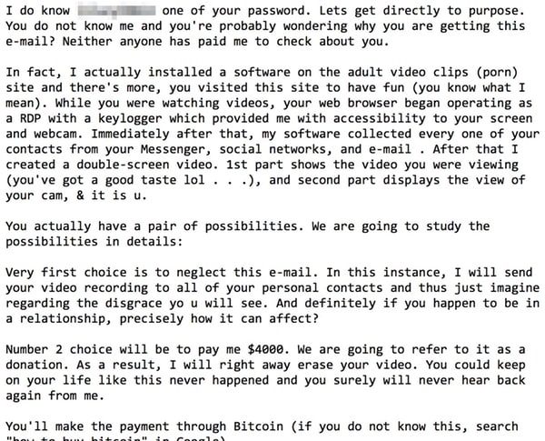 Sextortion email