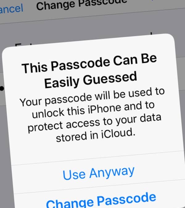 Easily guessed passcode