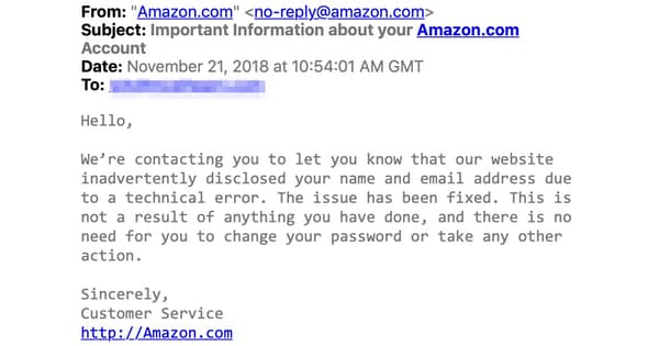 Amazon warns customers it leaked their names and email addresses