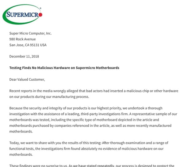 Supermicro letter