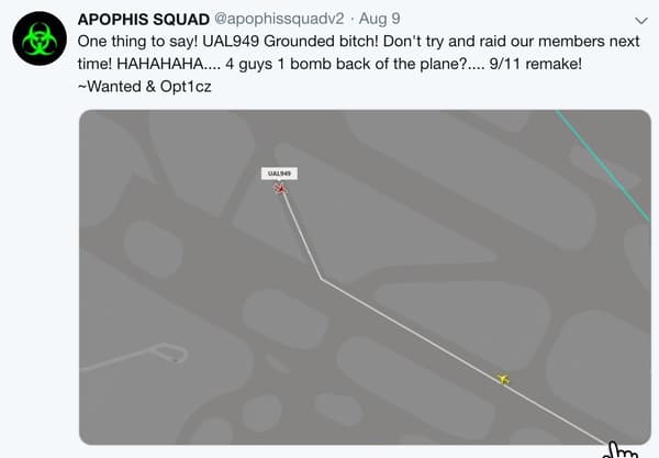 Apophis Squad tweeted its joy about the disruption it caused to United Airlines