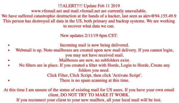 VFEmail advisory