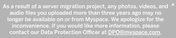 Myspace no backup