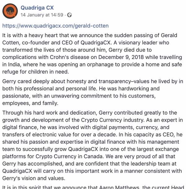 Quadriga facebook post