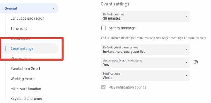 Event settings