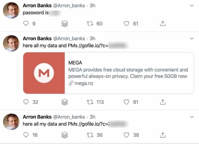 Arron Banks data leak tweets
