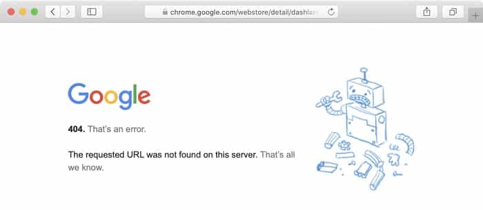 Dashlane chrome extension 404