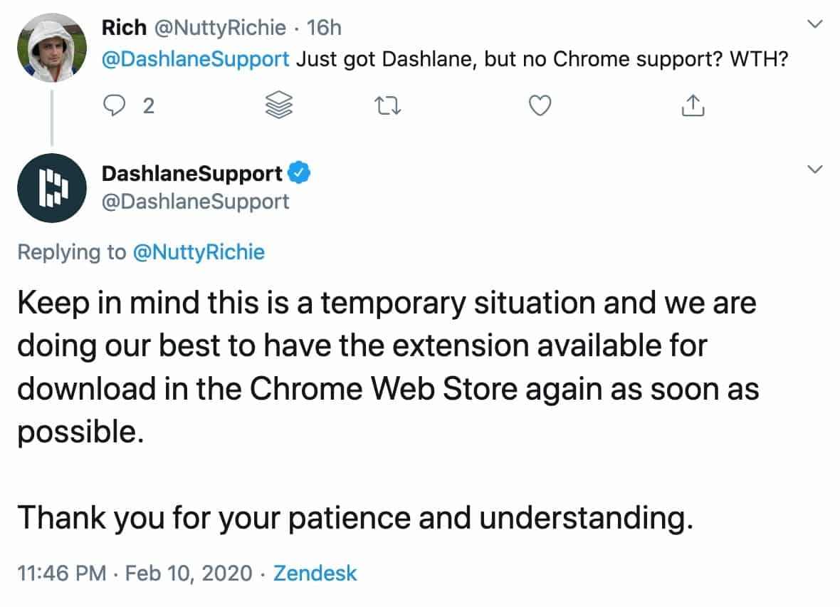 Dashlane tweet