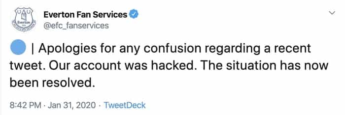 Everton apology hacked