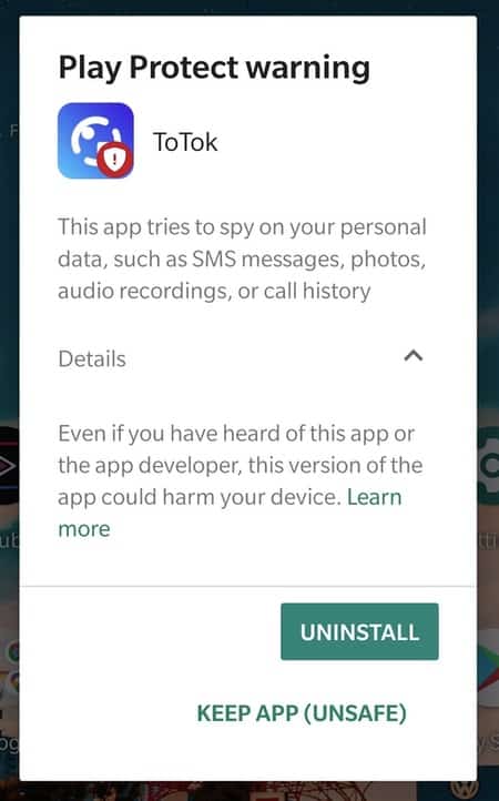 Play protect warning