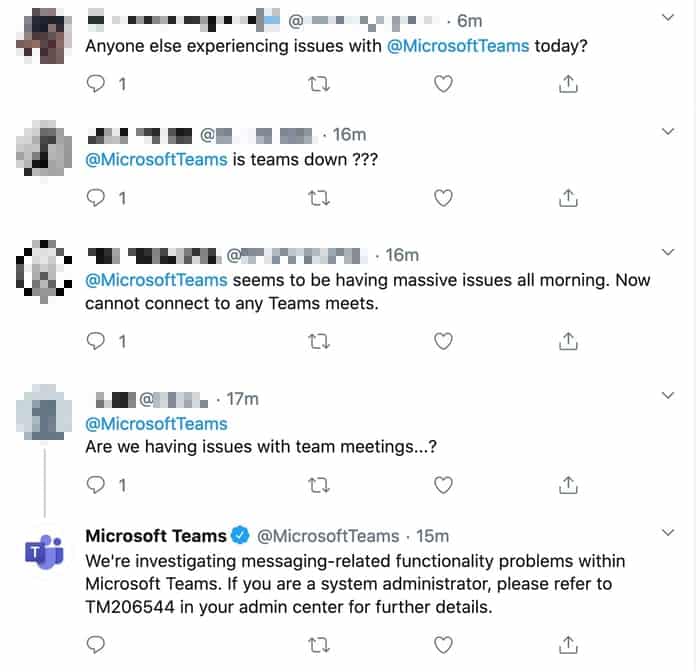 Tweets from Microsoft Teams users