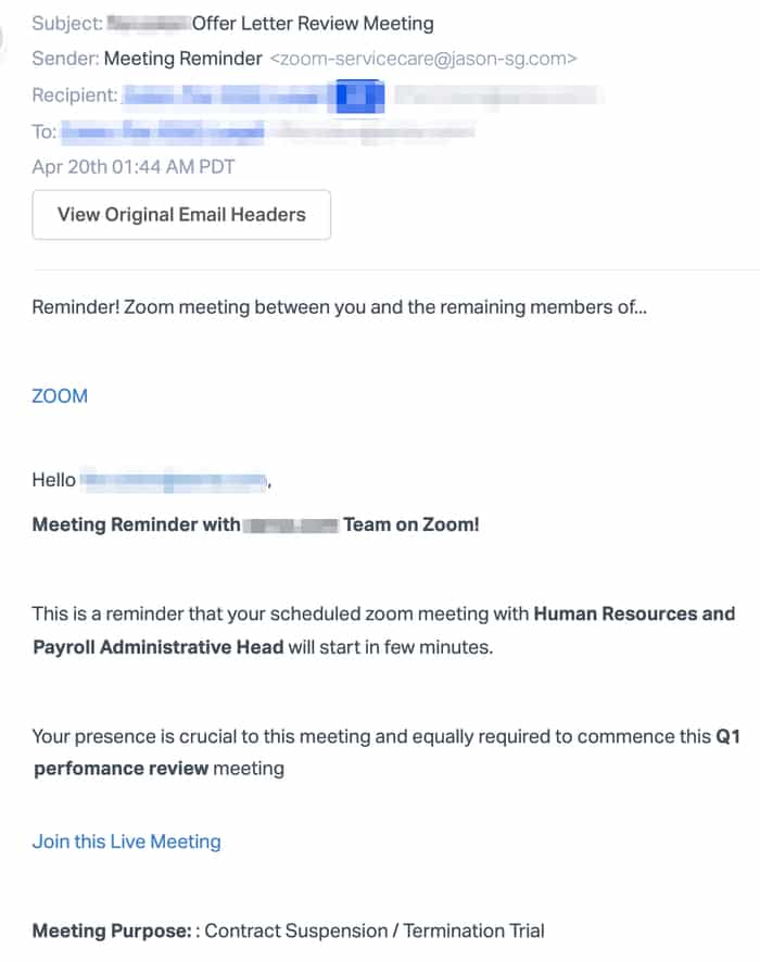 Zoom phishing email c19