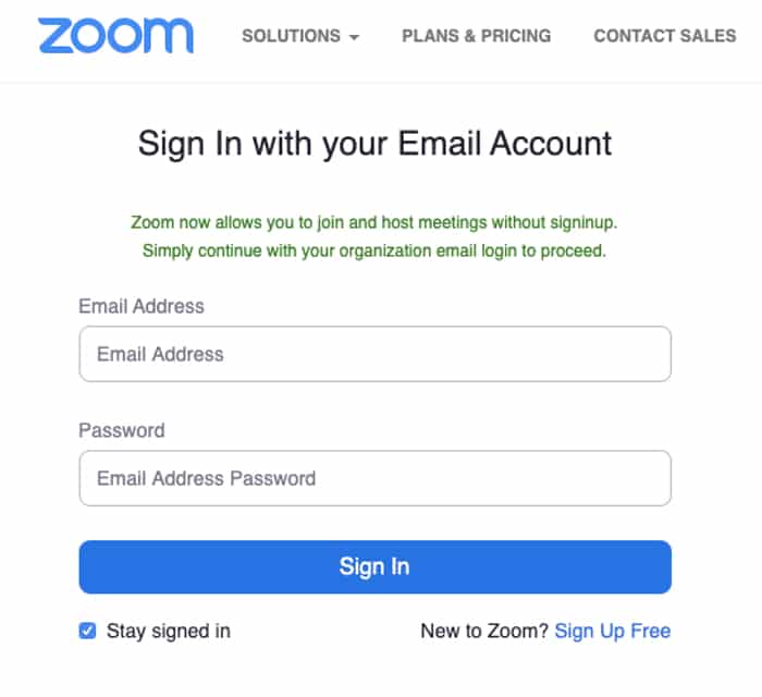 Zoom phishing login